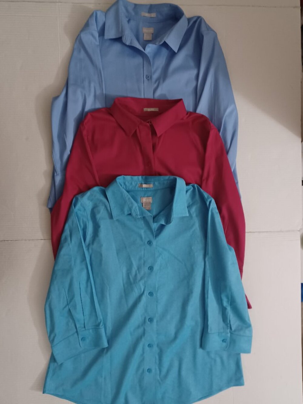 BUNDLE LOT OF 3 CHICO'S NO IRON STRETCH BUTTON UP SHIRTS COTTON BLEND SIZE 2